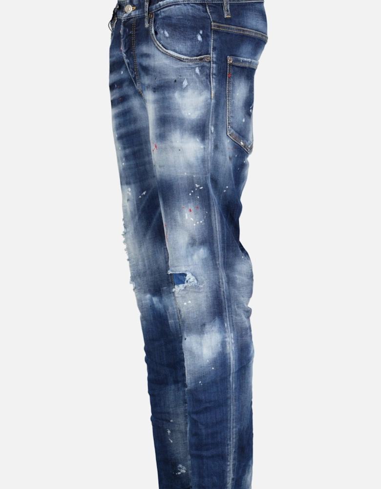 'Skater' Leather Logo Jeans Blue