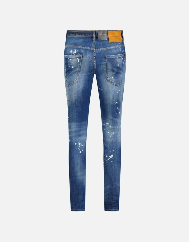 'Super Twinky Jean' Brown Patch Paint Splatter Jeans Blue