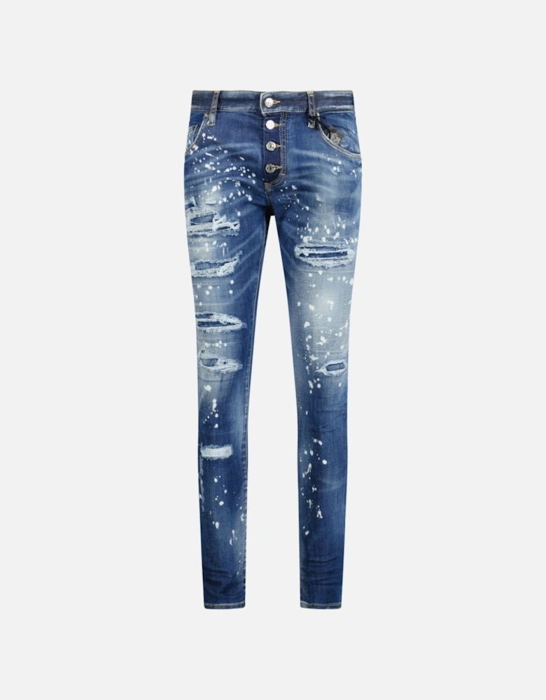 'Super Twinky Jean' Brown Patch Paint Splatter Jeans Blue