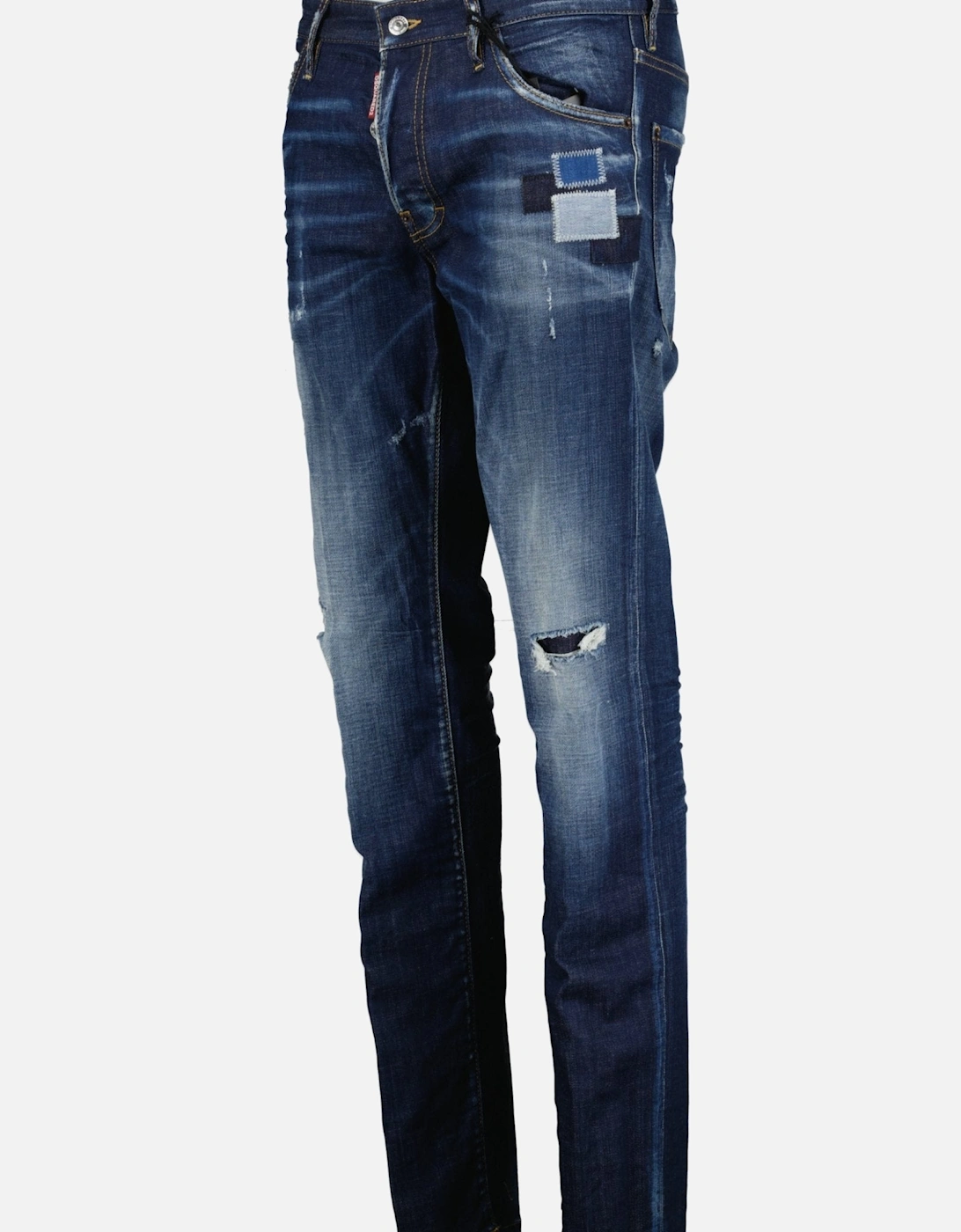 'Cool Guy' Leather Logo Slim Fit Jeans Blue