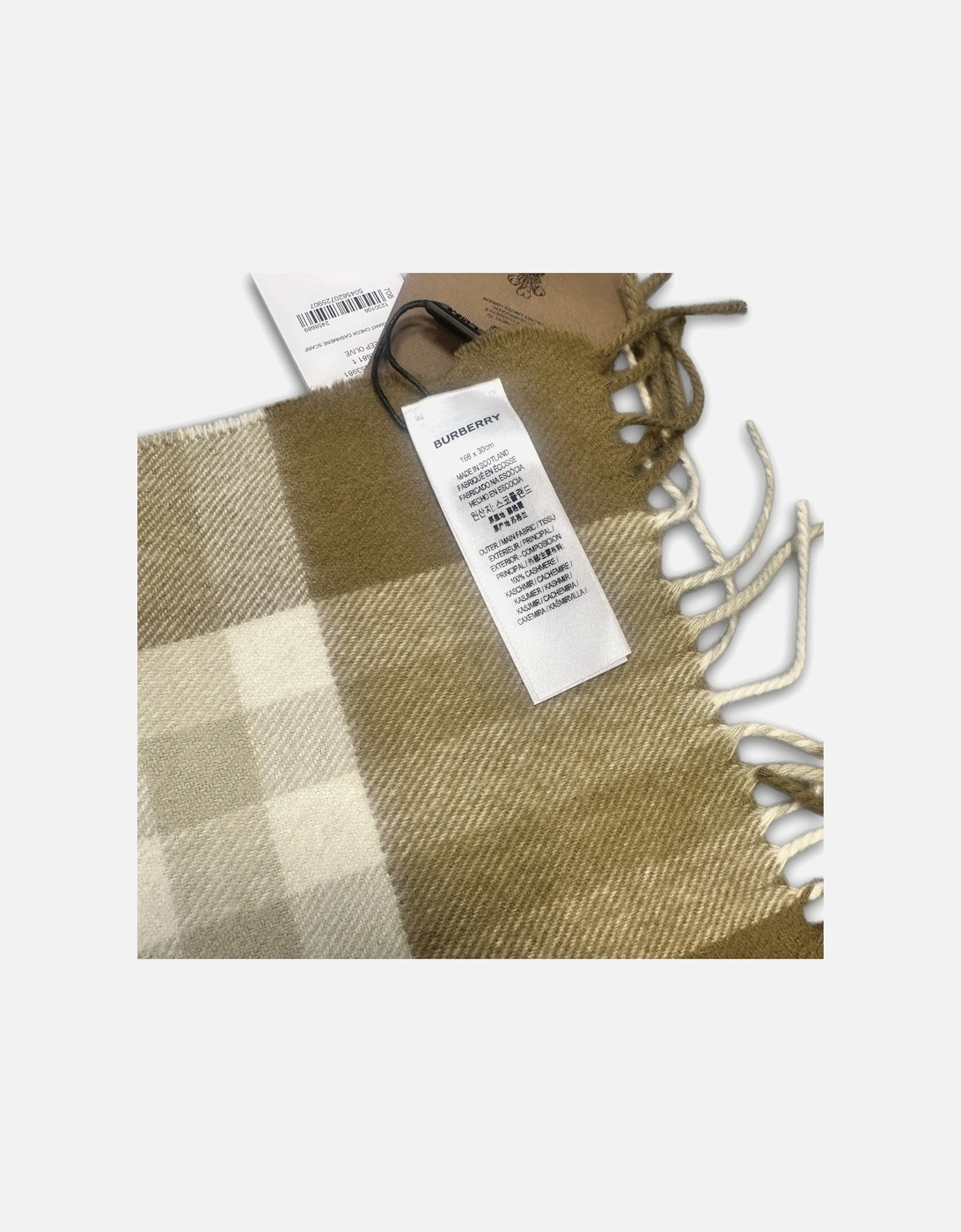 Unisex 100% Cashmere Classic Check Scarf In Deep Olive