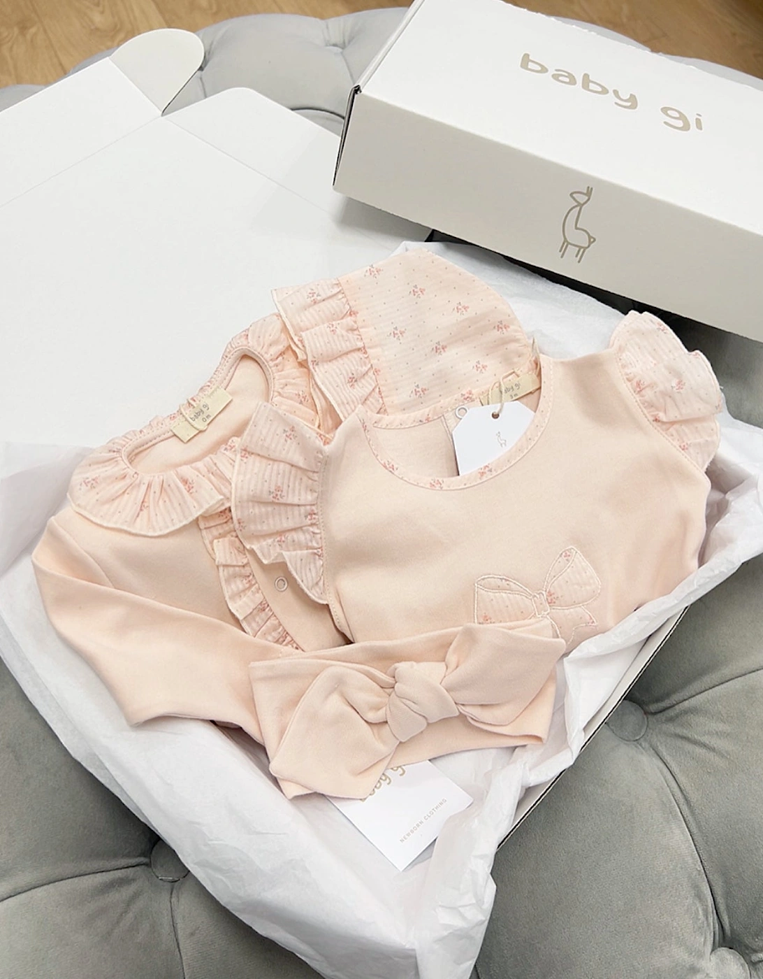 Cotton Peach Flora Babygrow