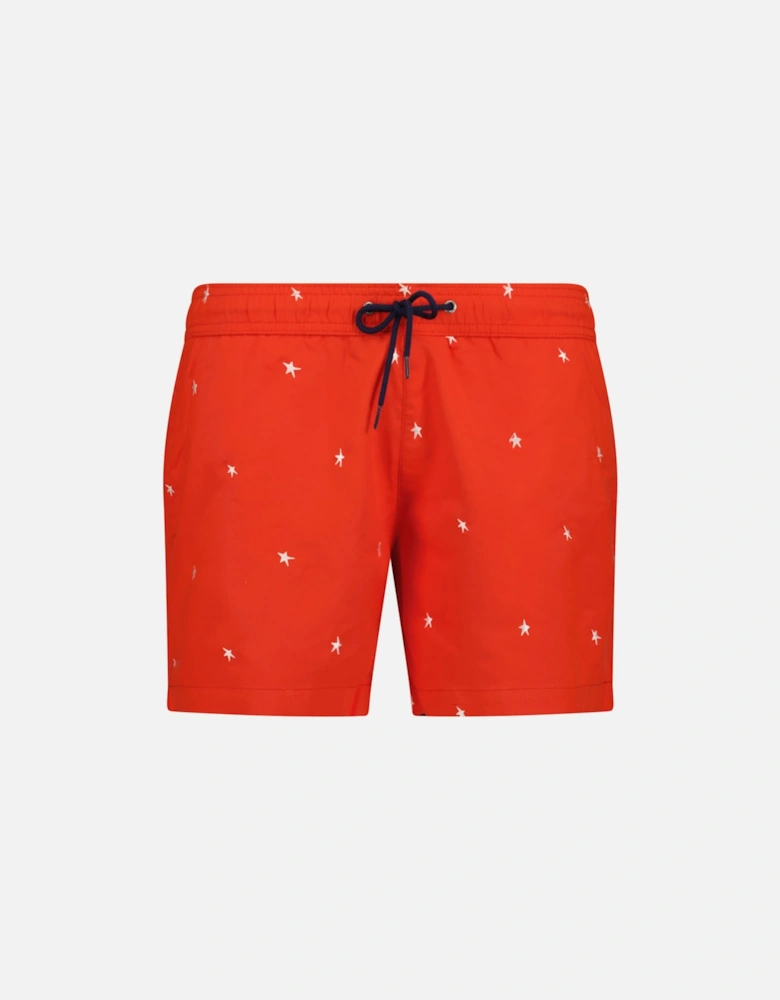 Star Print Pull-string Swim Shorts Red