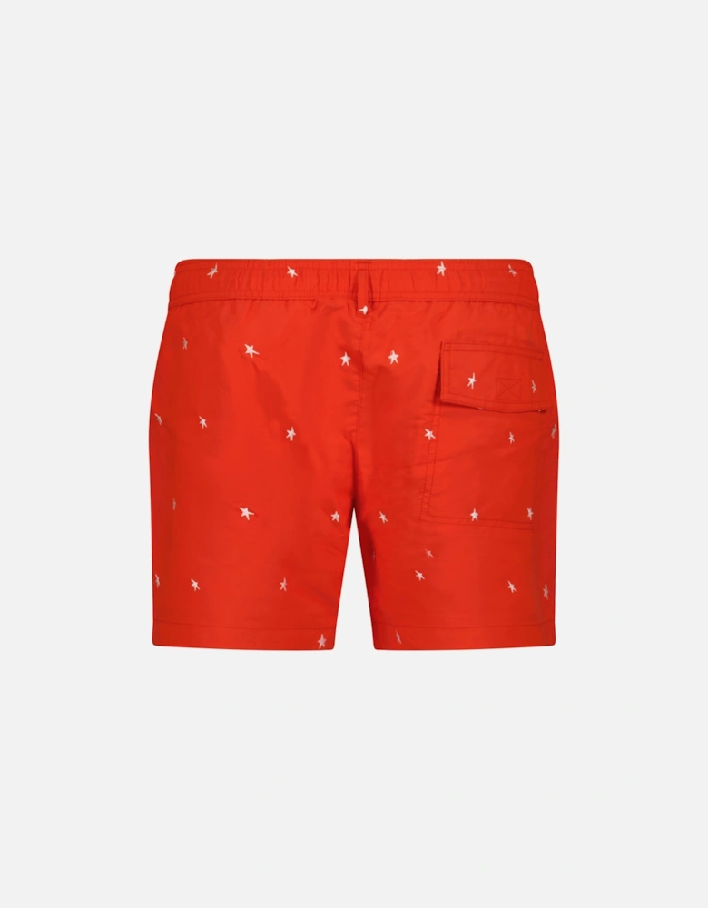 Star Print Pull-string Swim Shorts Red
