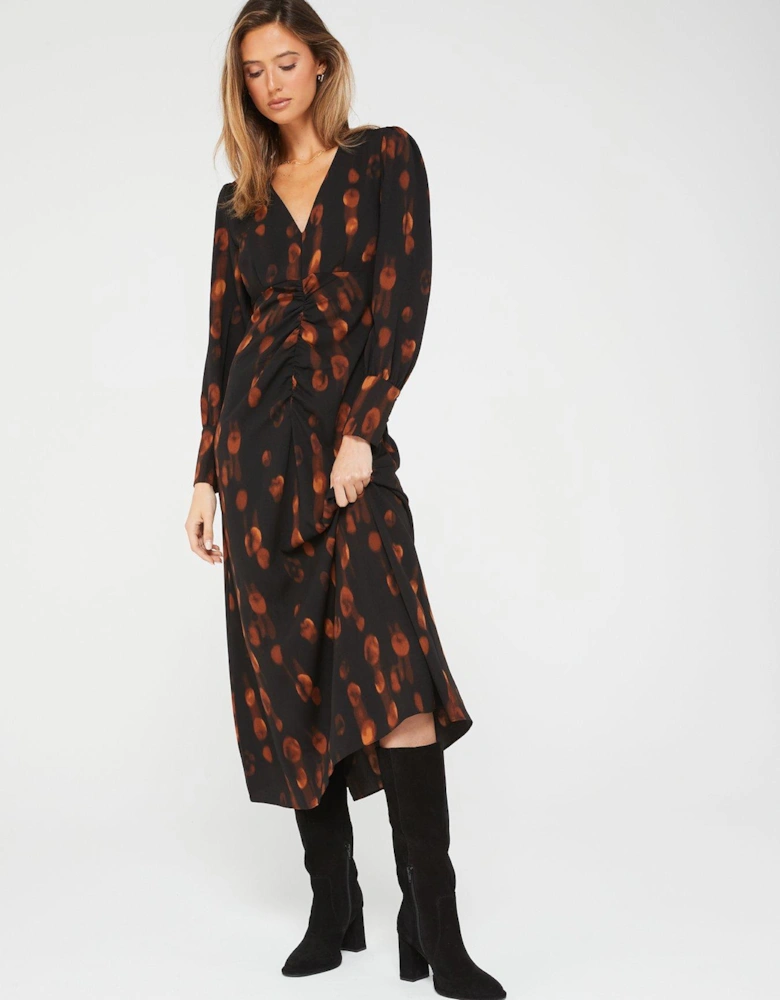 Ruched Printed Midaxi Dress - Multi