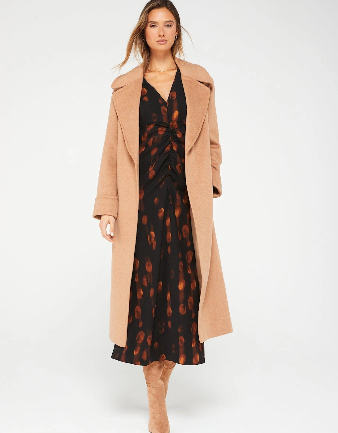 Wool Rich Belted Relaxed Overcoat - Camel