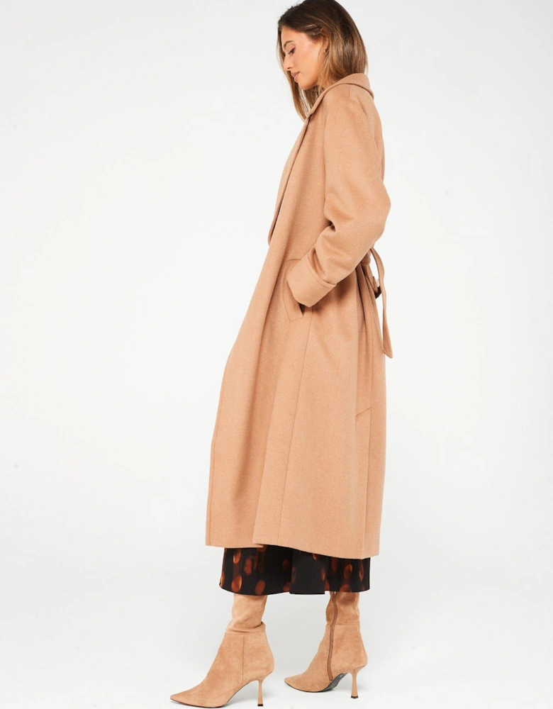 Wool Rich Belted Relaxed Overcoat - Camel