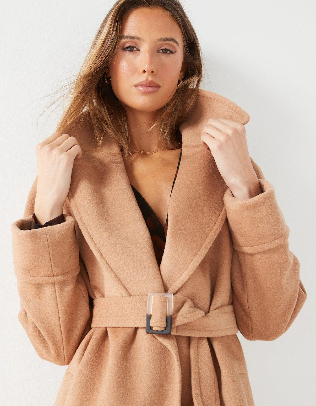 Wool Rich Belted Relaxed Overcoat - Camel