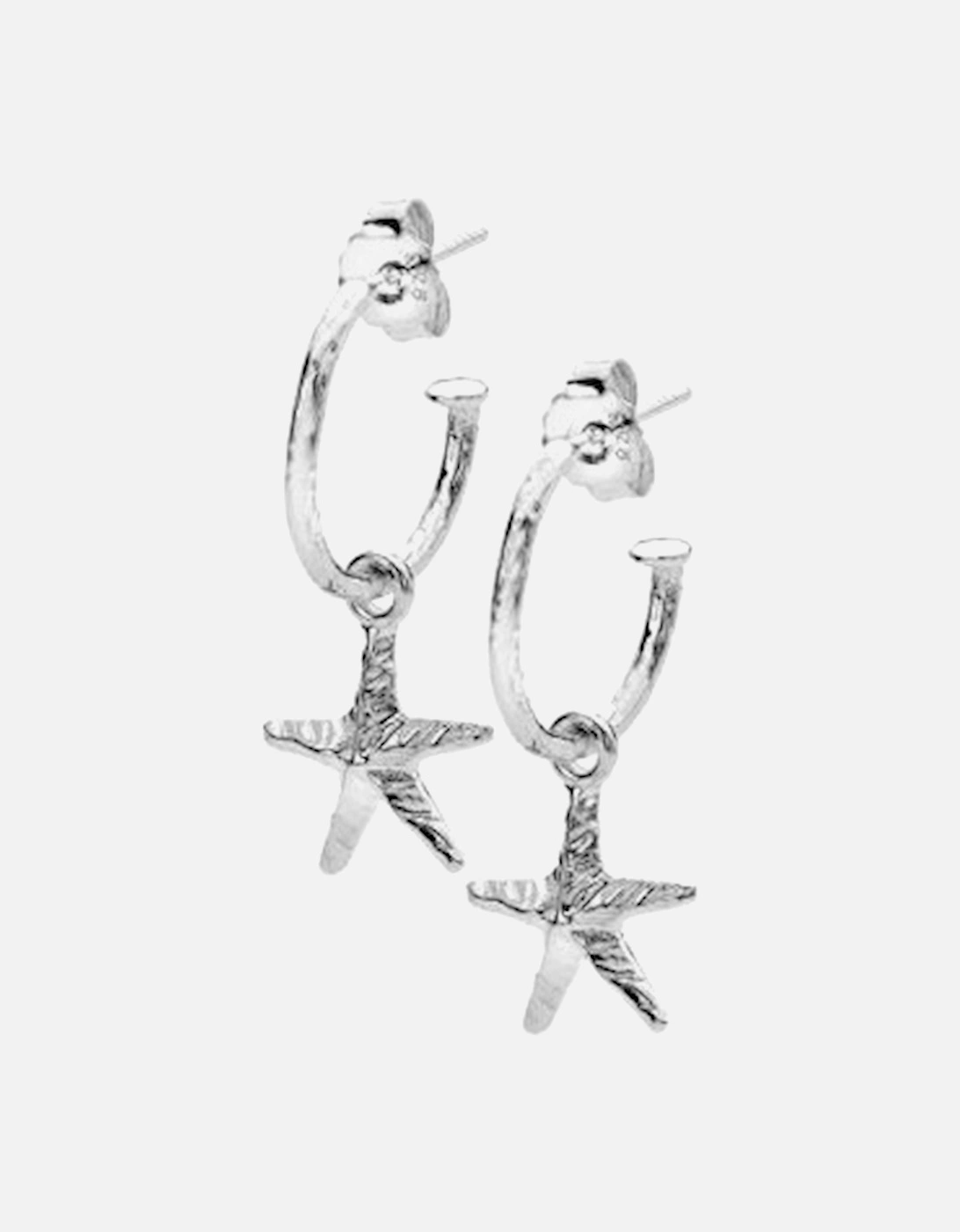 Sterling Silver Hammered/Textured Starfish Hoop Earrings, 6 of 5