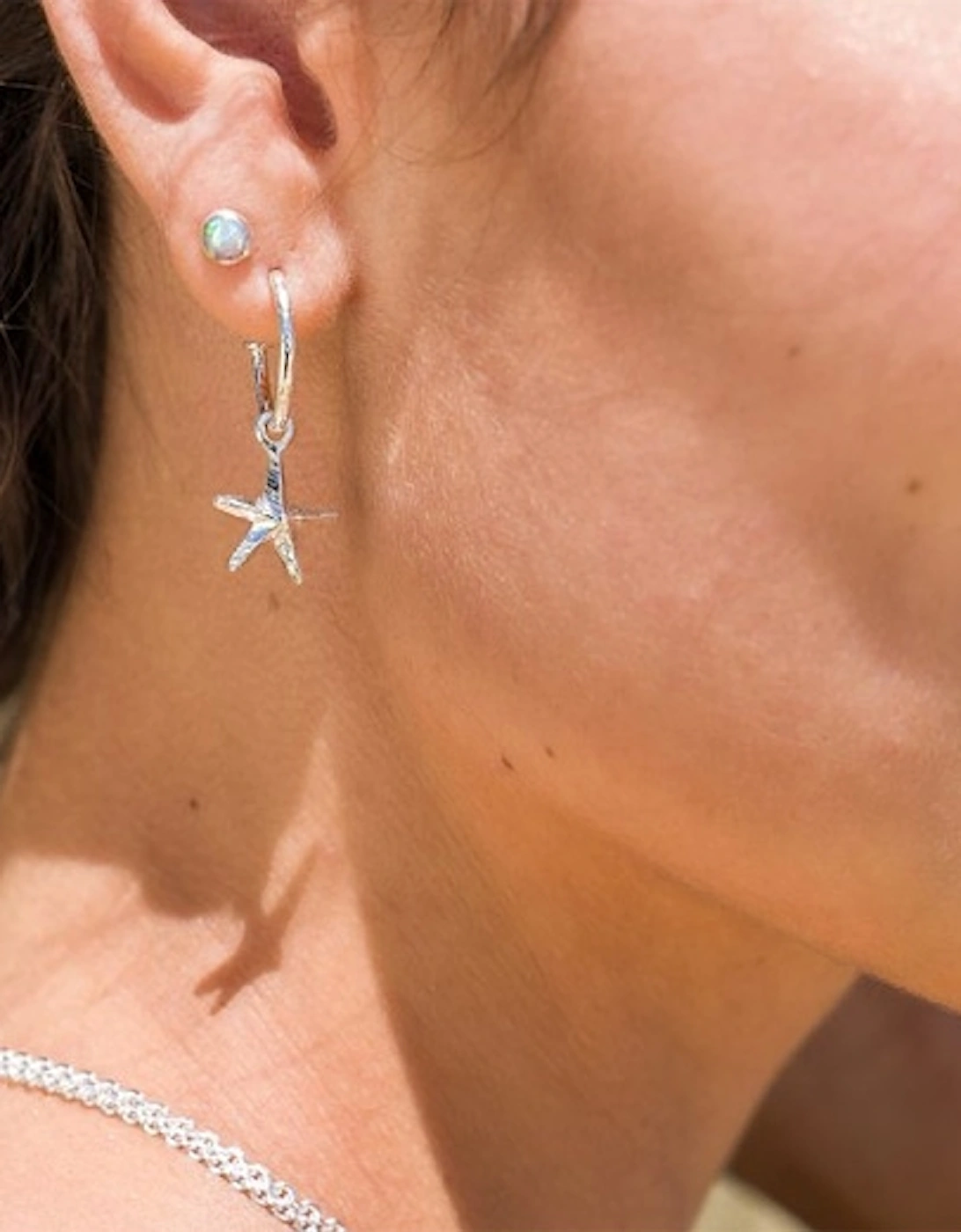 Sterling Silver Hammered/Textured Starfish Hoop Earrings