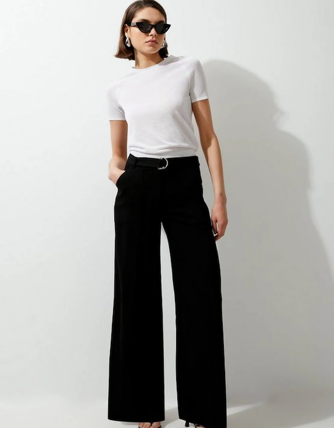Soft Tailored Belted Wide Leg Trousers, 4 of 3