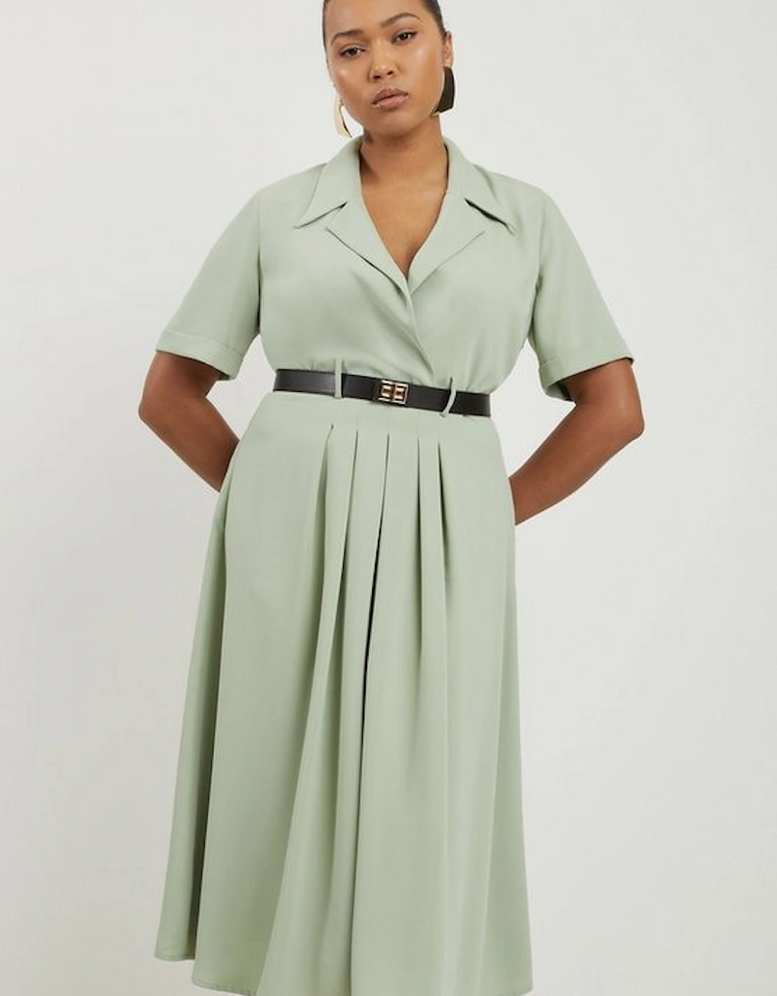 Plus Size Soft Tailored Belted Midaxi Shirt Dress