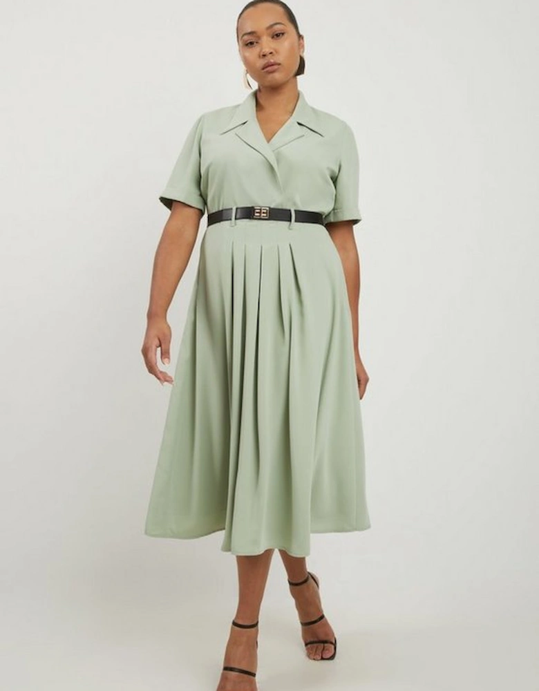 Plus Size Soft Tailored Belted Midaxi Shirt Dress