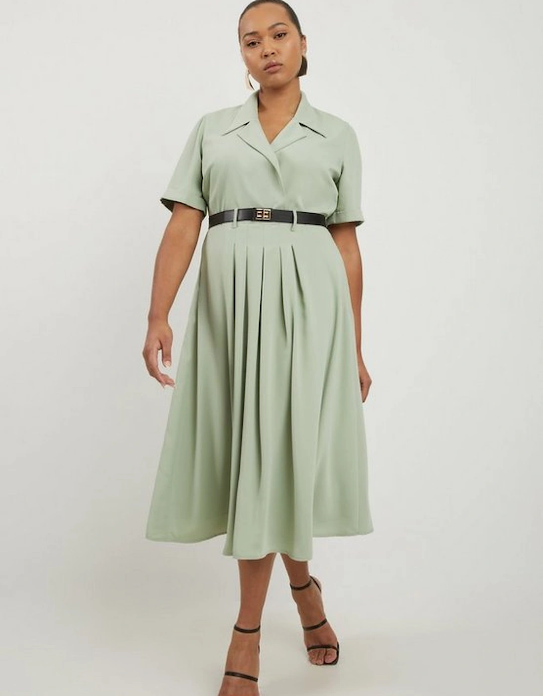 Plus Size Soft Tailored Belted Midaxi Shirt Dress, 5 of 4