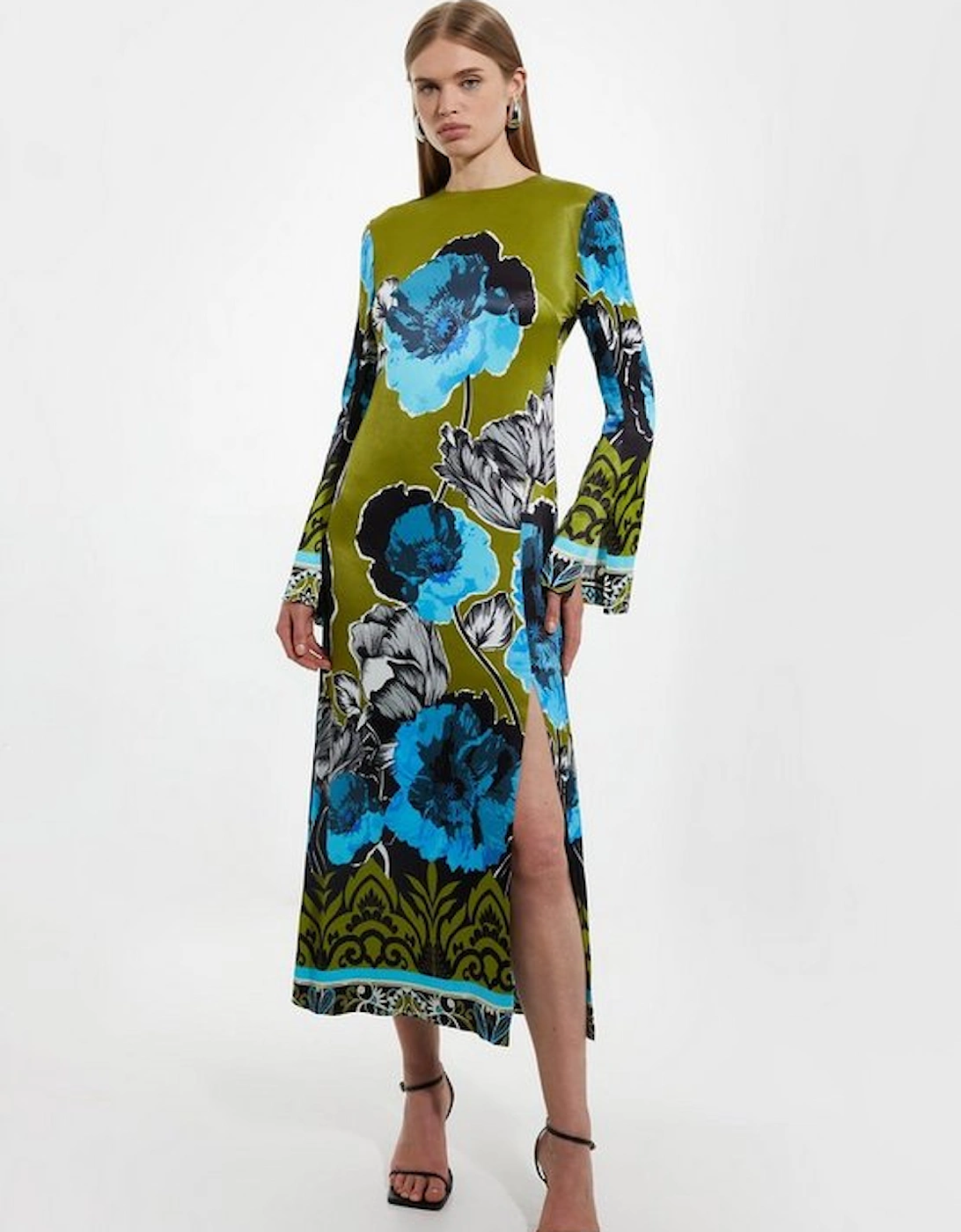 Floral Print Satin Crepe Woven Maxi Dress, 5 of 4
