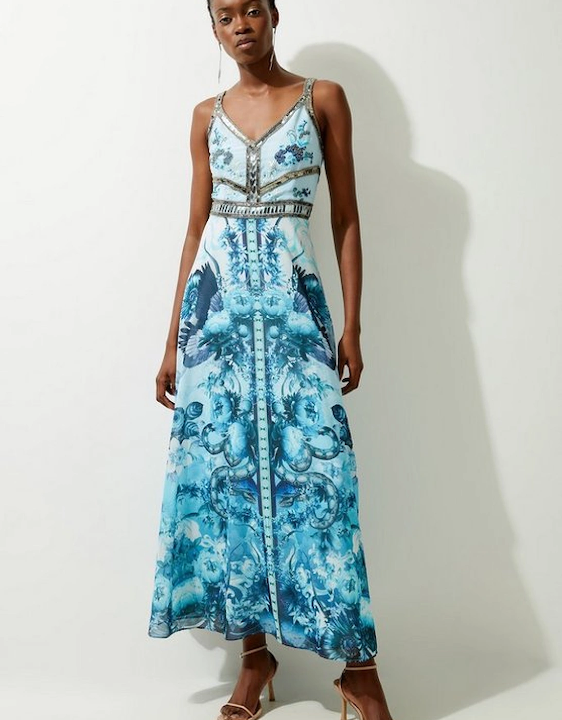 Mirrored Floral Bead And Embroidered Woven Strappy Maxi, 4 of 3