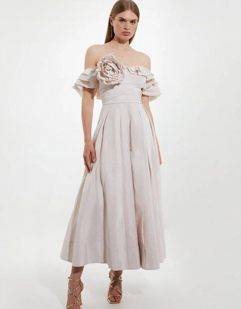 Off The Shoulder Taffeta Ruffle Woven Maxi Dress