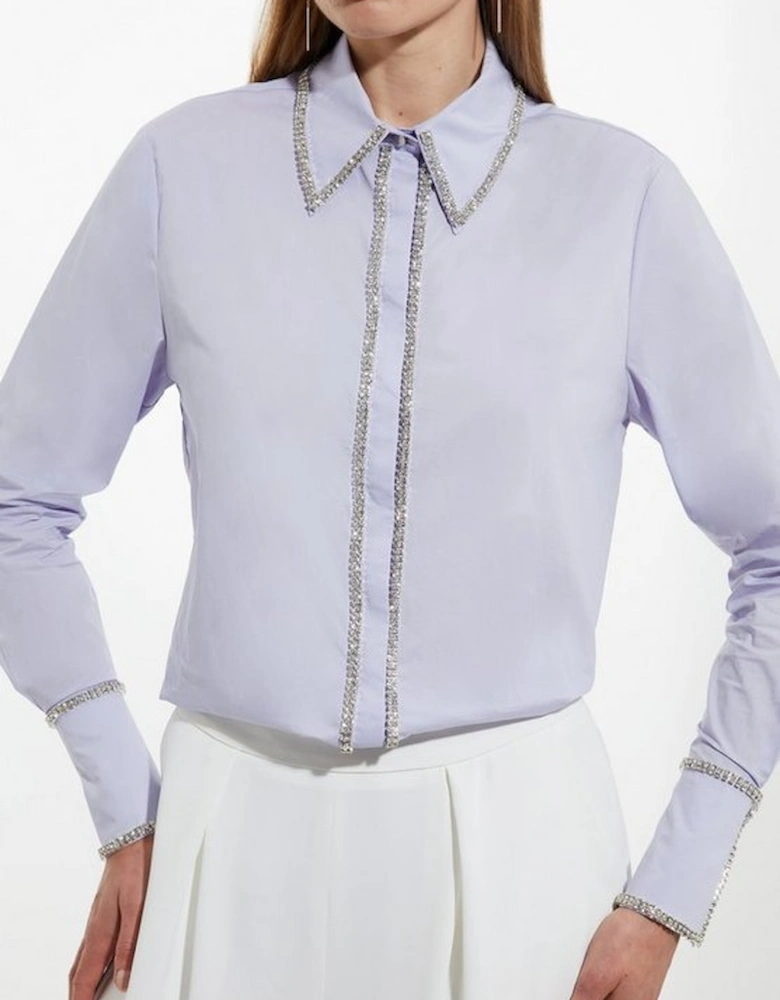 Cotton Poplin Embellished Trim Woven Shirt