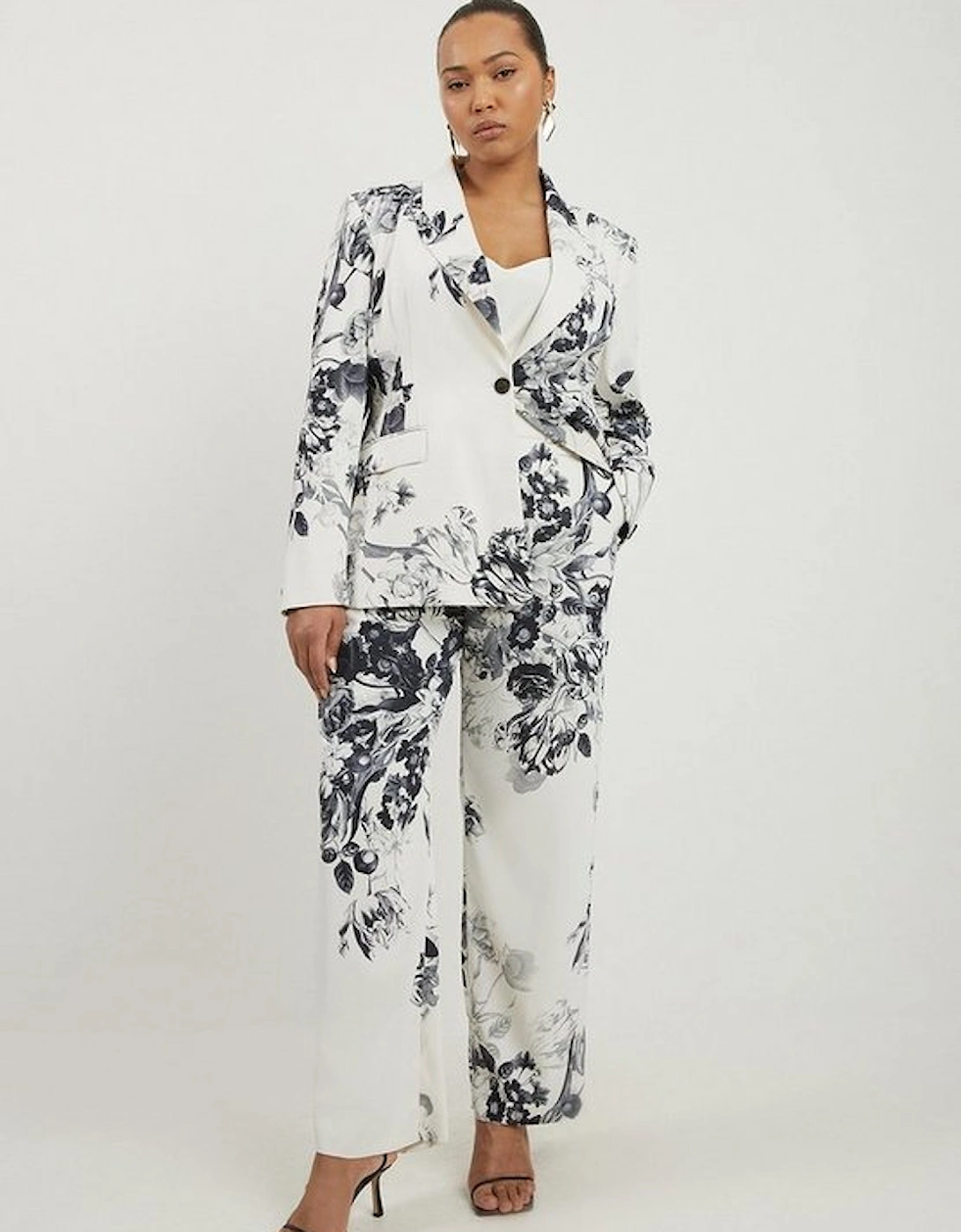 Plus Size Tailored Crepe Mono Floral Slim Leg Tailored Trousers, 4 of 3