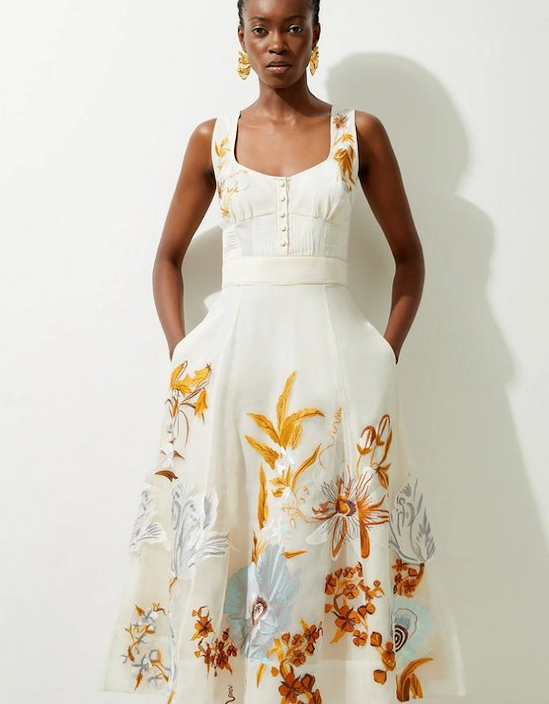 Botanical Embroidery Organdie Strappy Midi Dress, 4 of 3