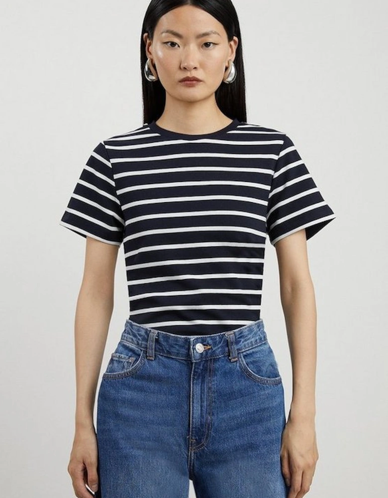 Stripe Stretch Cotton Jersey T Shirt