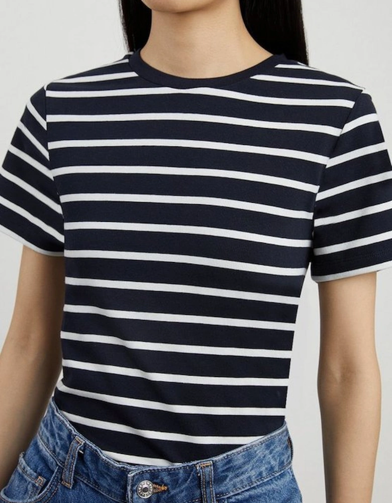 Stripe Stretch Cotton Jersey T Shirt