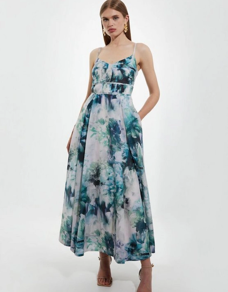 Watercolour Cotton Voile Strappy Woven Maxi Dress
