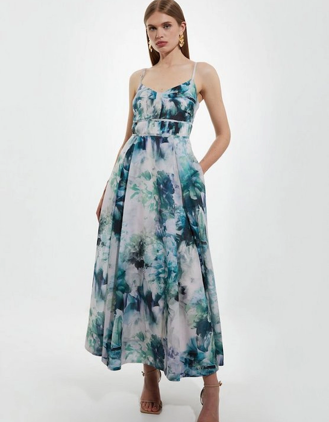 Watercolour Cotton Voile Strappy Woven Maxi Dress, 4 of 3