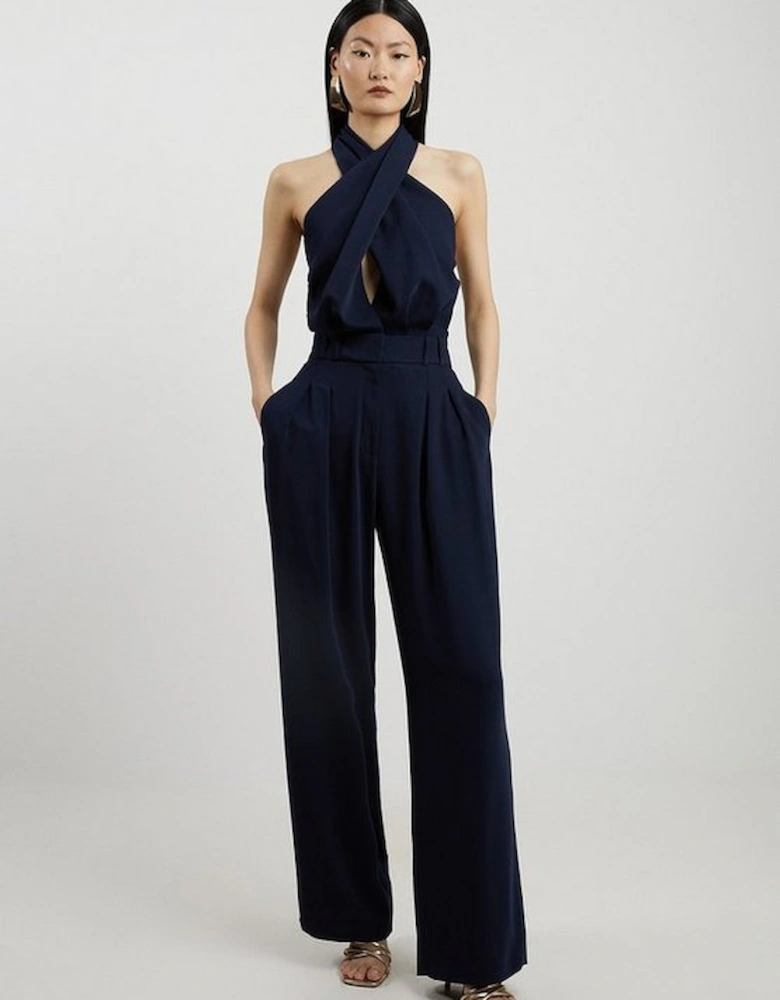 Soft Tailored Halterneck Straight Leg Jumpsuit