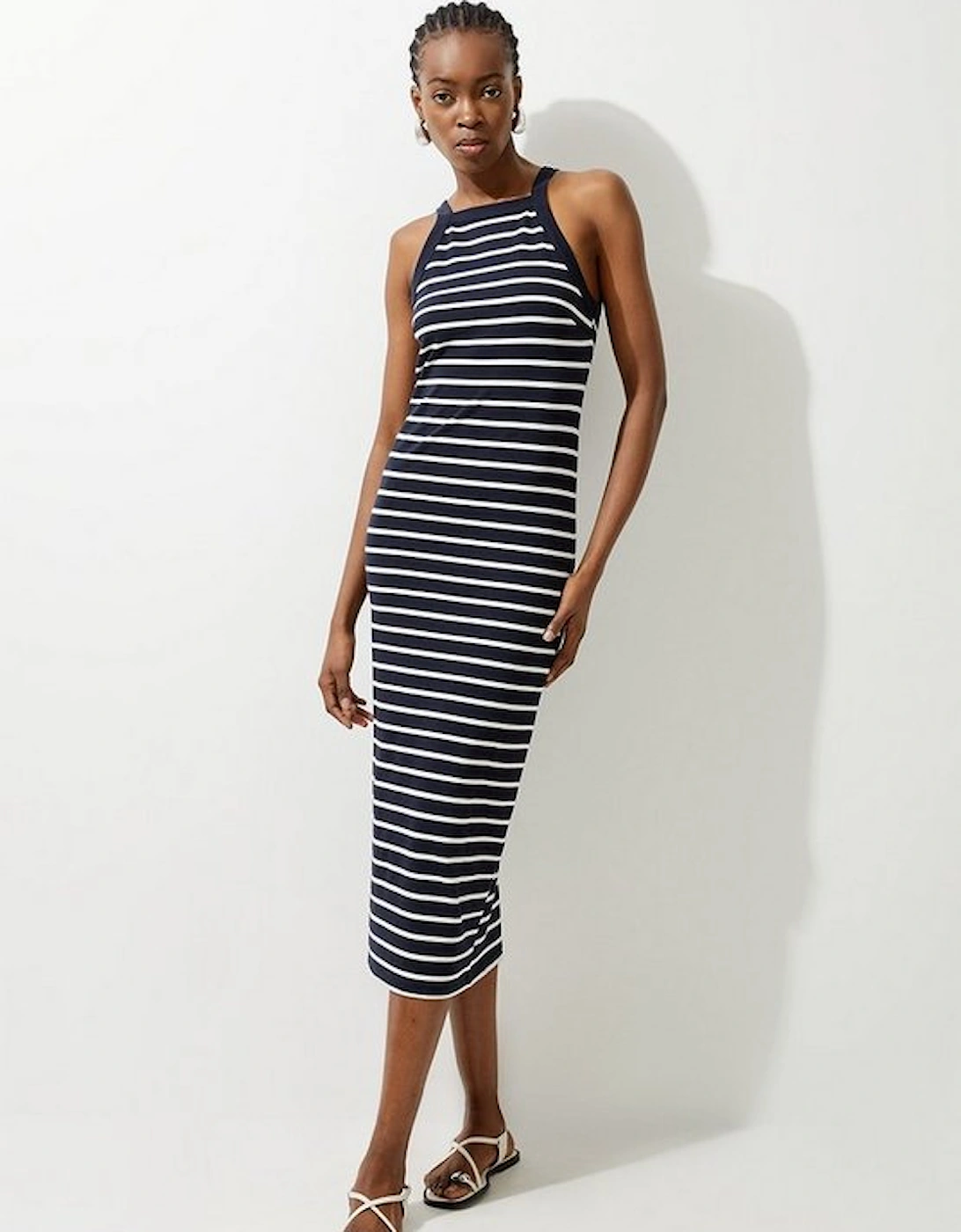 Stripe Stretch Cotton Jersey Halter Midi Dress, 4 of 3