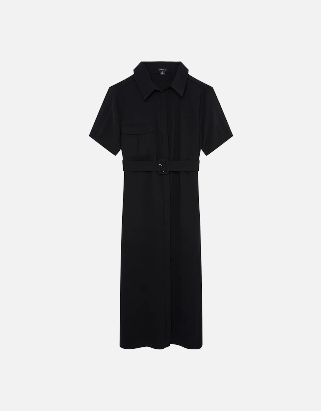 Plus Size Tailored Crepe Pocket Detail Short Sleeved Belted Midi Shirt Dress