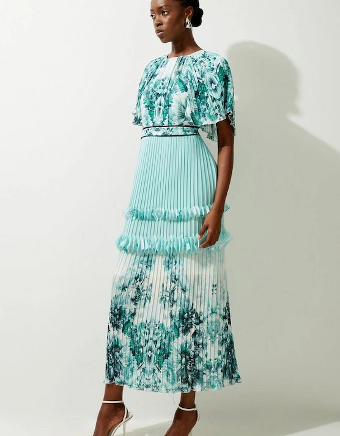 Floral Pleat Detail Woven Midaxi Dress, 4 of 3