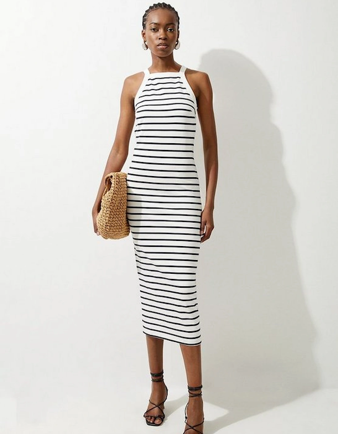 Stripe Stretch Cotton Jersey Halter Midi Dress, 4 of 3