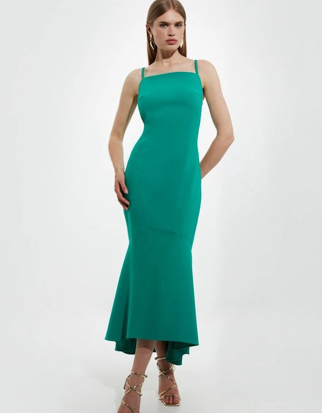 Compact Stretch Tailored High Low Hem Midi Dress, 4 of 3