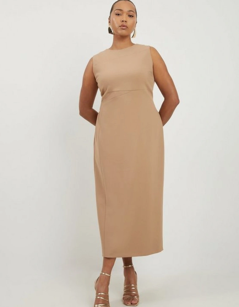 Plus Size Compact Stretch Tailored Pencil Midi Dress