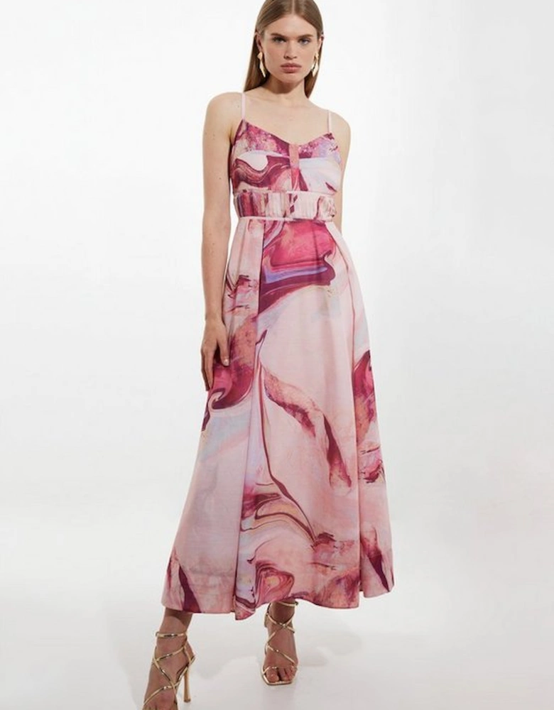Watercolour Print Cotton Voile Strappy Woven Maxi Dress
