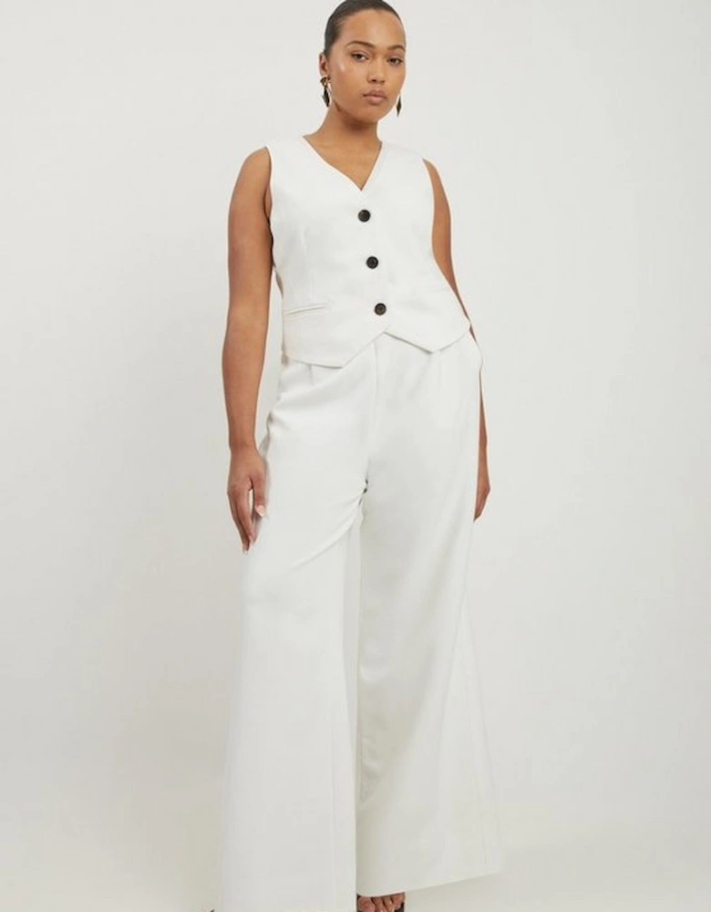 Plus Size Clean Tailored Grosgrain Tipped Wide Leg Trousers