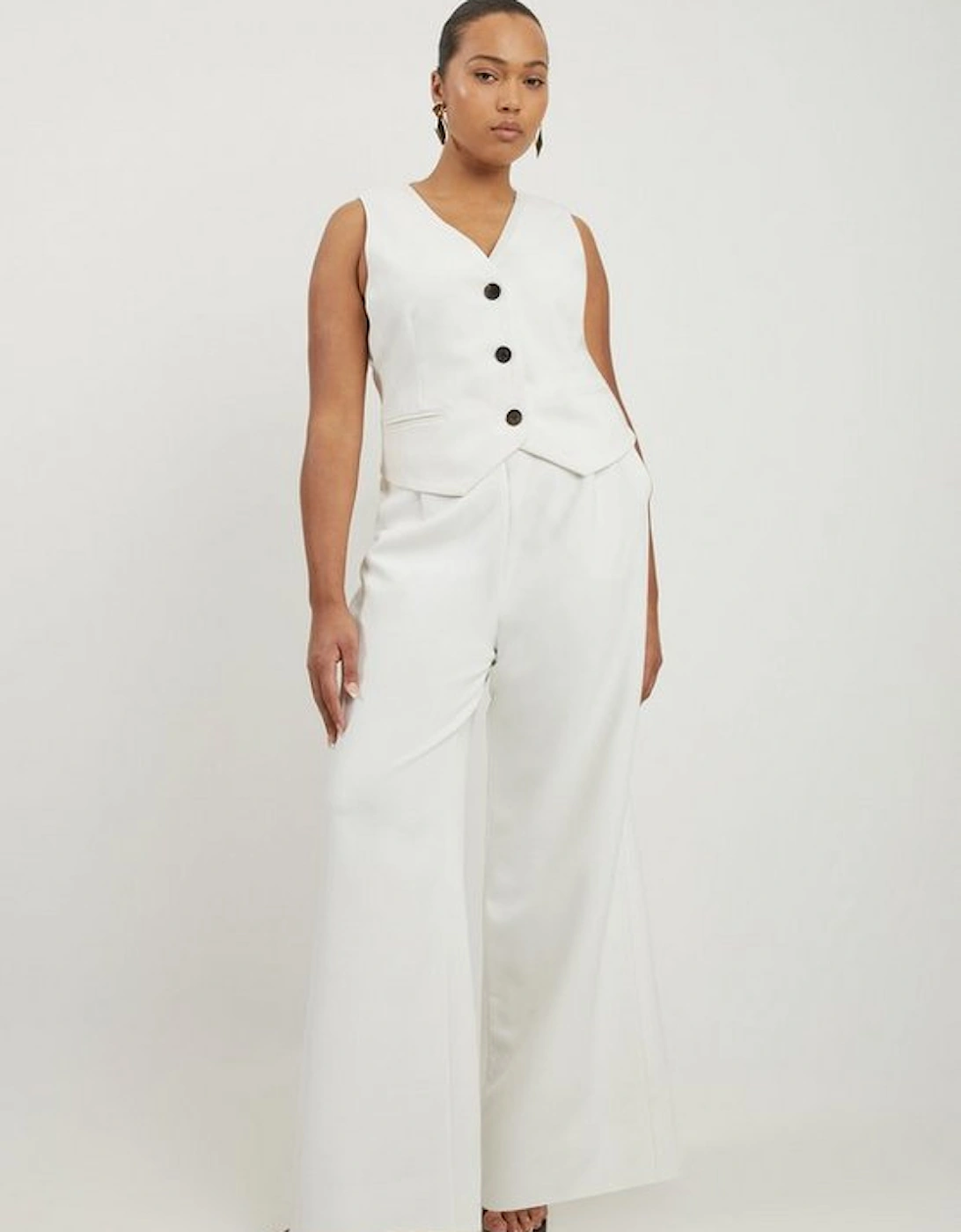 Plus Size Clean Tailored Grosgrain Tipped Wide Leg Trousers, 5 of 4