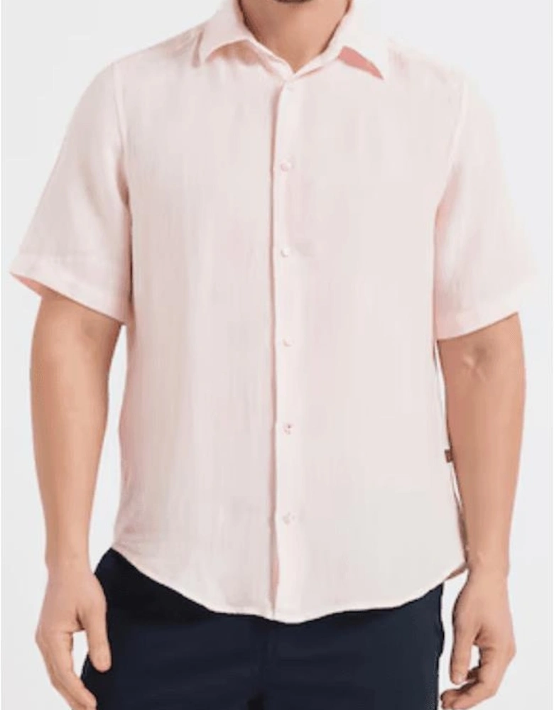 Rash_2 Linen Slim Fit Short Sleeve Pink Shirt