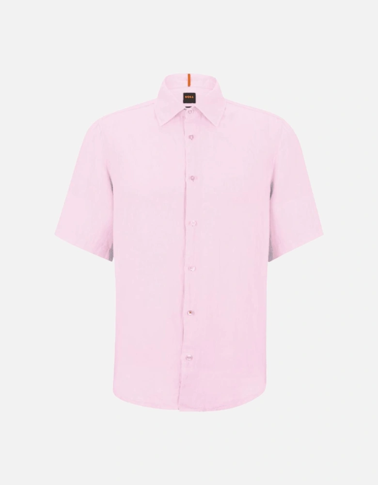 Rash_2 Linen Slim Fit Short Sleeve Pink Shirt