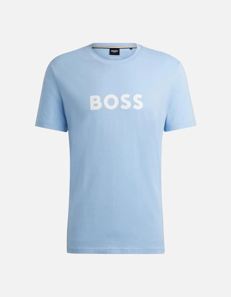 Cotton Print Logo Regular Fit Light Blue T-Shirt