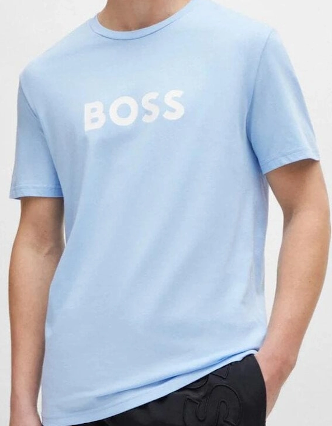 Cotton Print Logo Regular Fit Light Blue T-Shirt