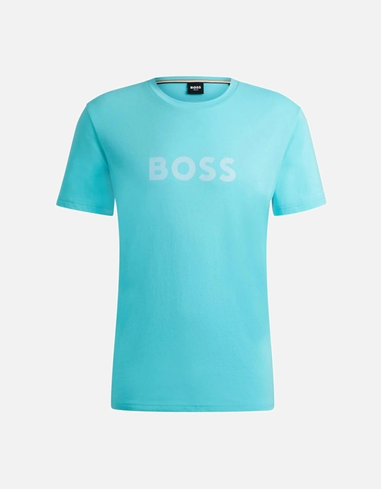 Cotton Print Logo Regular Fit Turquoise T-Shirt