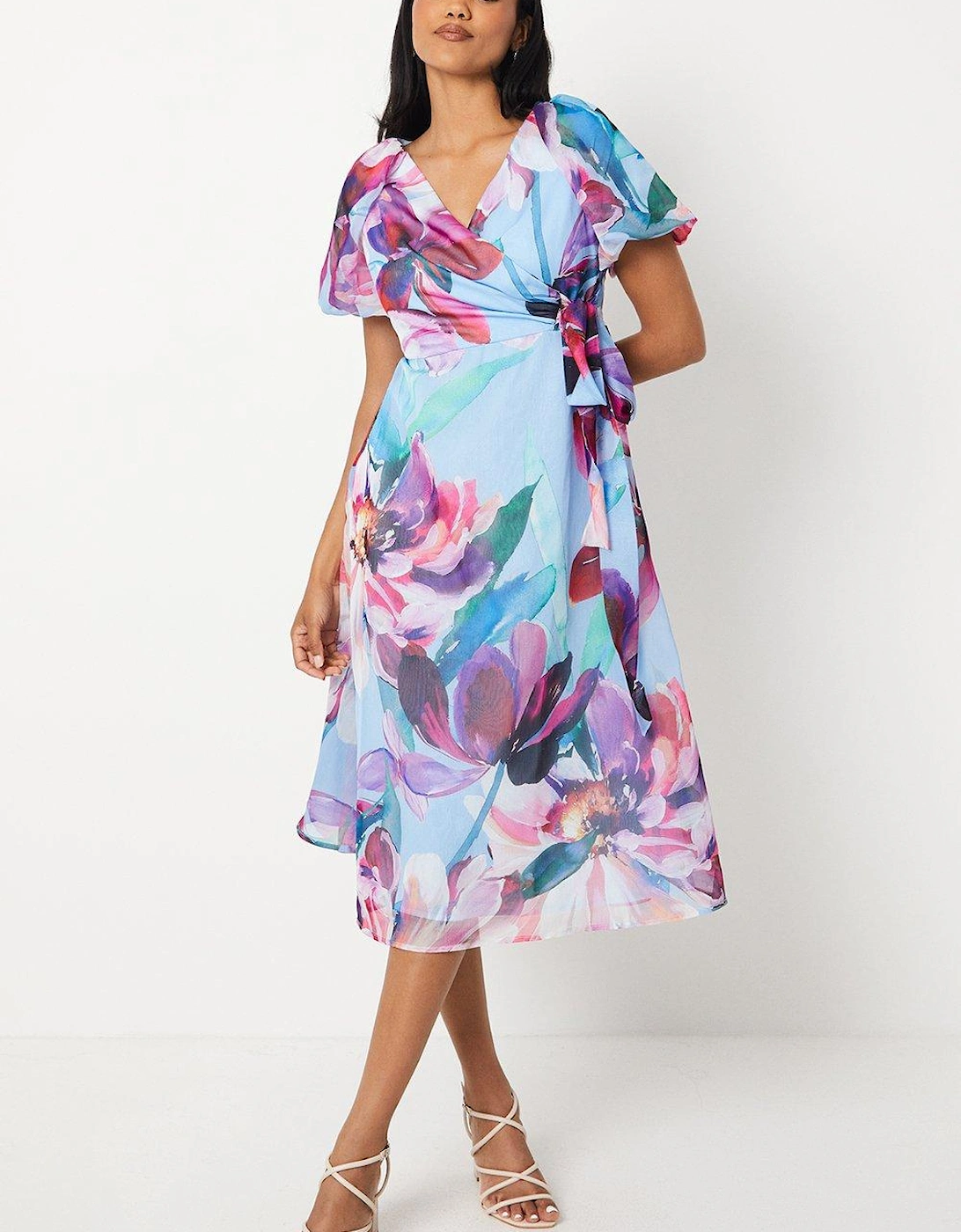 Printed Chiffon Puff Sleeve Midi Dress, 6 of 5