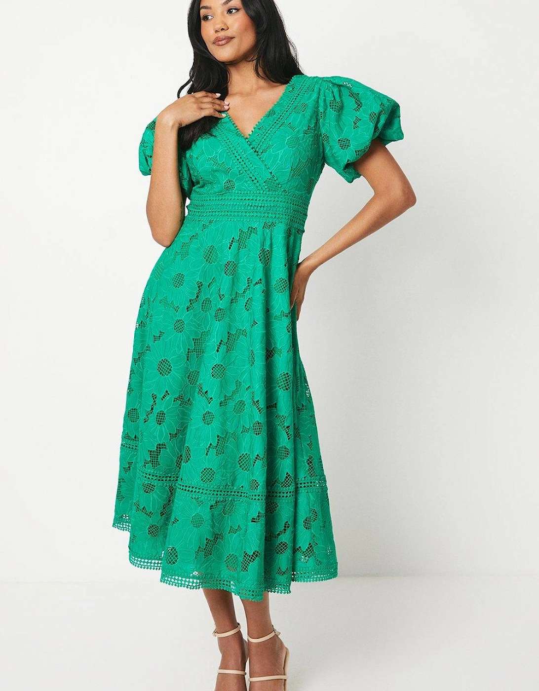 Lace Midi Dress With Puff Sleeve, 6 of 5
