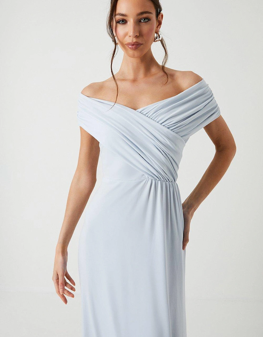 Ruched Bardot Fishtail Slinky Jersey Bridesmaids Maxi Dress