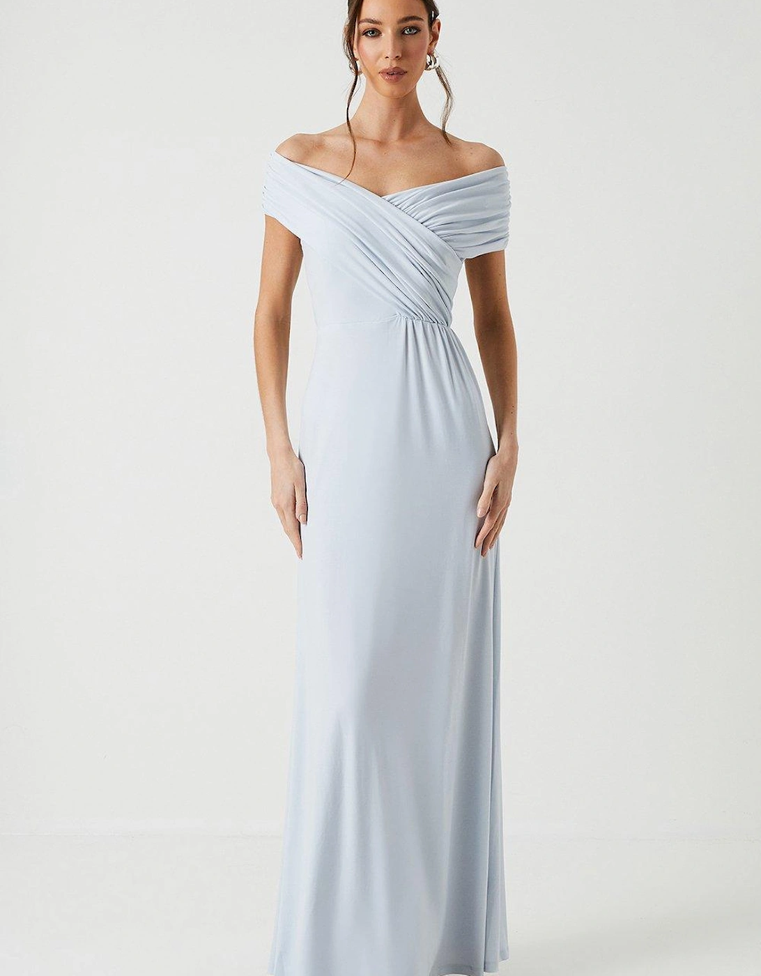 Ruched Bardot Fishtail Slinky Jersey Bridesmaids Maxi Dress, 6 of 5