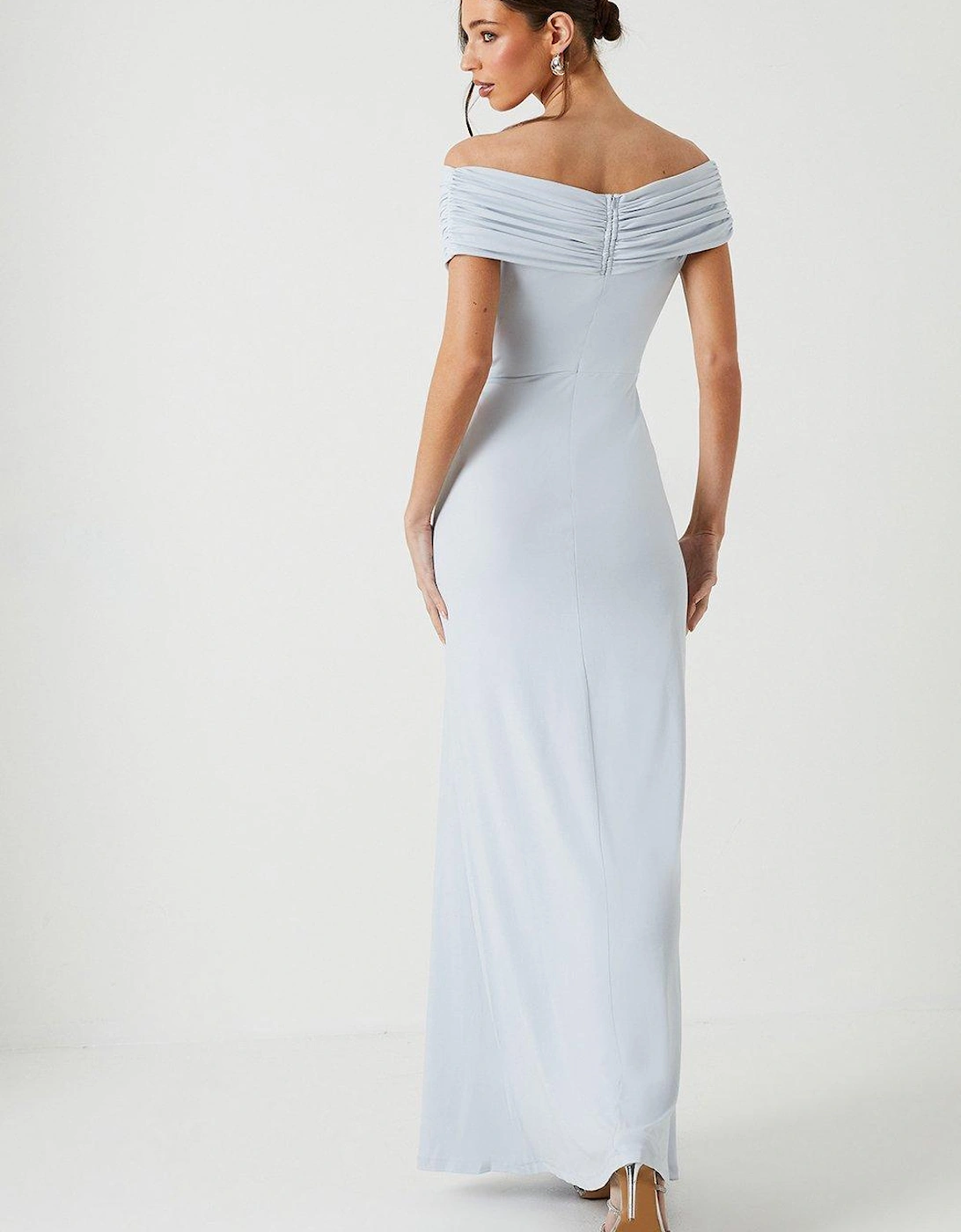 Ruched Bardot Fishtail Slinky Jersey Bridesmaids Maxi Dress