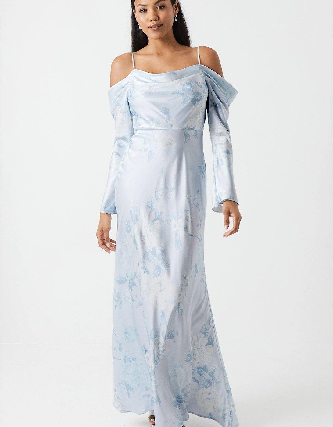 Printed Long Sleeve Cowl Bridesmaids Dress, 6 of 5