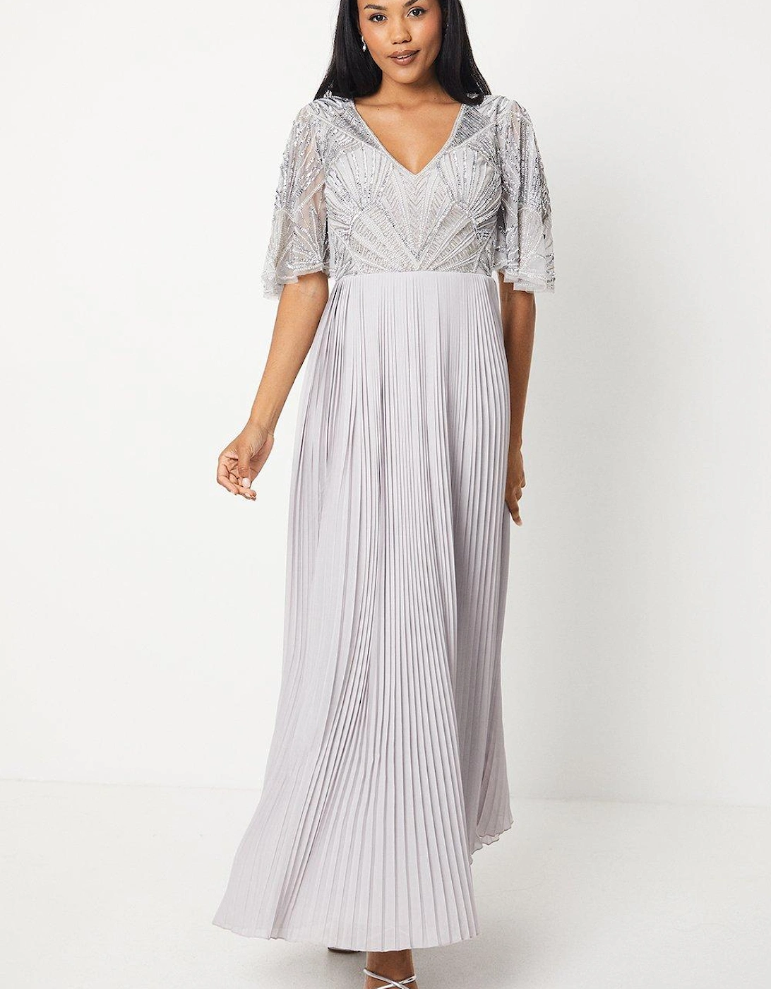 Linear Embellished Pleat Skirt Midi Dress, 6 of 5